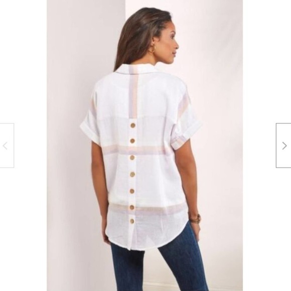 Soft Surroundings Light-as-air Top Gauzy White Back Button Up Spring Summer - Picture 1 of 6